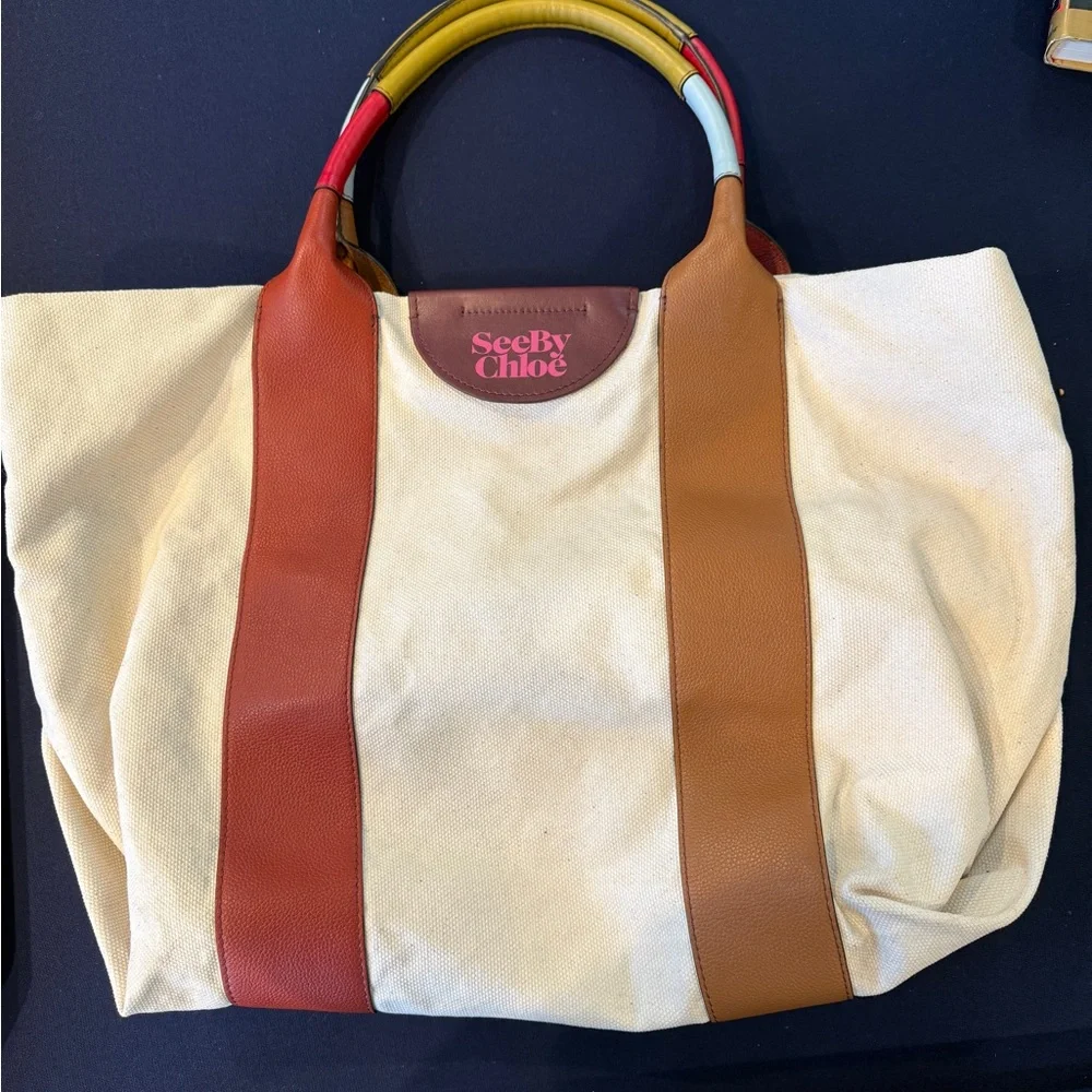 See By Chloe White and Brown Structured Tote - Picture 5 of 10